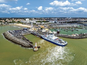 Royan ferry from a drone, Royan, Nouvelle-Aquitaine, Charente-Maritime, France, Europe