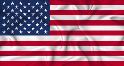 Realistic USA flag waving. Close up of flag of USA with cloth texture