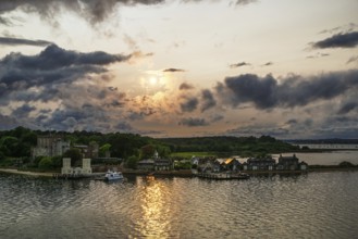 Sunset over Brownsea Castle, Brownsea Island, Poole, Dorset, England, United Kingdom, Europe