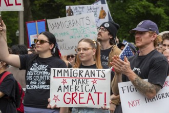 Detroit, Michigan USA - 14 June 2025 - Thousands gathered for a 'No Kings' rally, protesting