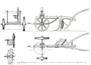 Cart plough without guide, by E. Schwartz, historical, digitally enhanced reproduction of a model