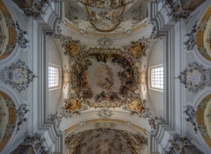 Vaults with ceiling frescoes in the baroque Basilica of St Alexander and Theodor, Ottobeuren