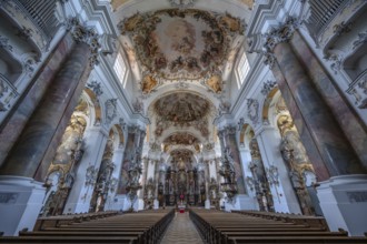 Interior of the baroque Basilica of St Alexander and Theodor, Ottobeuren, Unterallgäu, Bavaria,