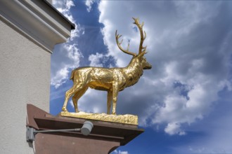 Stag statue from the Hotel Deer, Marktpl. 12, Ottobeuren, Unterallgäu Bavaria, Germany, Europe