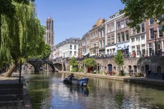 The old town centre of Utrecht, Oudegracht, around 2 km long with many old houses, cathedral tower,
