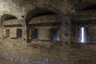 Rifle ports inside caponier at Fort Napoleon, polygonal fort of the Napoleonic era in the dunes at