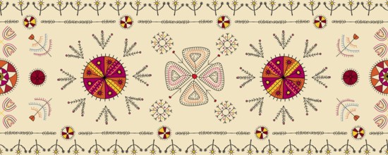 Vector seamless pattern with traditional Mulgi Estonian embroidery symbols