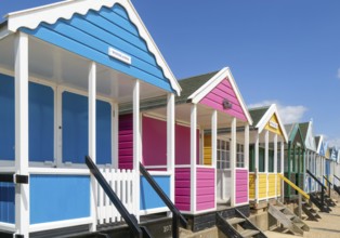 Seaside beach huts on the seafront at Southwold, Suffolk, England, UK