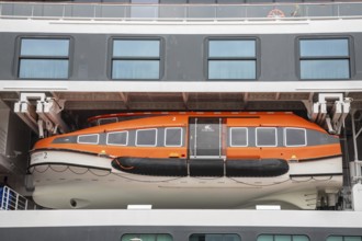 Detroit, Michigan - A life boat on the Viking Octantis luxury cruise ship. The ship visited Detroit