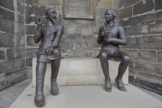 Sculpture Schütz-Novalis Bench by Steffen Ahrens and Grit Berkner 2022, composer Heinrich Schütz,