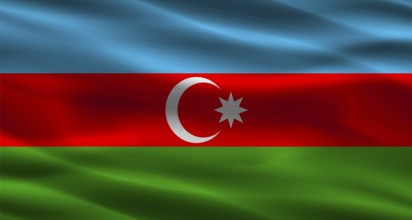 Azerbaijan flag with fabric texture. Realistic flag of Azerbaijan waving