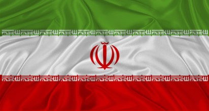 Flag of Iran with cloth texture. Close up of Iran flag waving