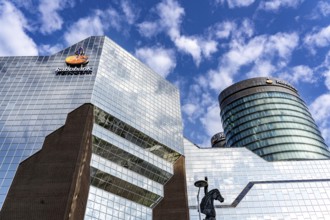 Reflecting facade of the Rabobank building at the central station, Utrecht Centraal, Netherlands
