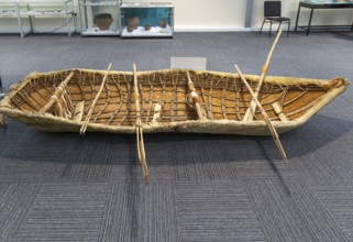 Experimental mesolithic hide boat, Amesbury History Centre, Amesbury, Wiltshire, England, UK