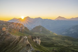 Sunrise in the Mountains at Hochalpenstraße, view from Fuscher Törl, Pinzgau, Salzburg, Austria,