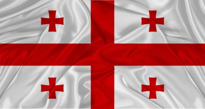 Flag of Georgia with cloth texture. Close up of Georgian flag waving
