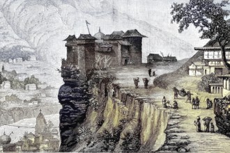The village of Rampur, the city of Rama, Himalaya, India, Illustration from 1894, Reproduction,