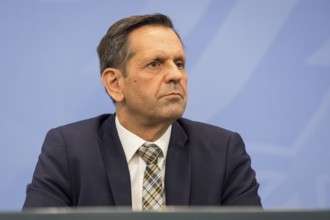 Olaf Lies (SPD, Minister-President of Lower Saxony) during a press conference after the