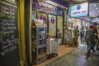 Akha Ya Massage and Spa with menu of services on downtown street in Chiang Rai, Thailand, Asia
