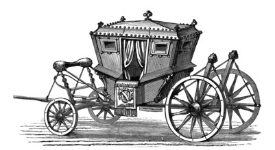 Horse-drawn carriage, coach, France, period, when Louis XV, 1760, illustration from 1894,