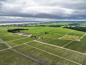 Chateau Pontet-Canet Vineyard and grape fields around Pauillac and Gironde Estuary from a drone,
