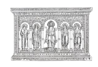Altarpiece in Basel Minster, Basel, Switzerland, Historical, digitally enhanced reproduction of an