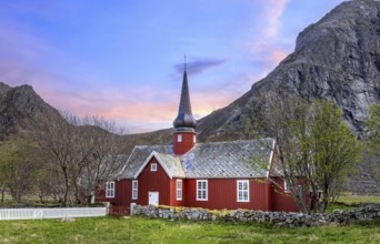 Flakstad Church near Flakstad in Lofoten Islands on the way to Reine fisherman village