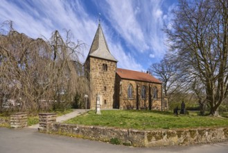 Volmerdingsen Protestant Church, Neo-Gothic architectural style, sandstone building, wall, bare