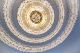Ornate recessed light fixtures in the ceiling inside the Guan Yin (Goddess of Mercy) statue at Wat