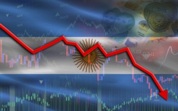 Argentina financial fall on economy market. Argentina financial crisis on economic graph