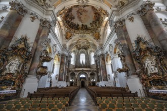 Interior with organ loft of the baroque Basilica of St Alexander and Theodor, Ottobeuren Monastery,