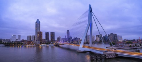 Panoramic view of Erasmus Erasmusbrug bridge in Rotterdam . Financial business district skyline