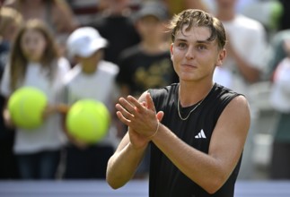 Justin Engel GER Cheering Emotion Gesture Gesture after match win, Tennis, ATP 250, BOSS Open 2025,