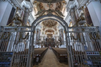 View from the vestibule into the interior of the baroque Basilica of St Alexander and Theodor,