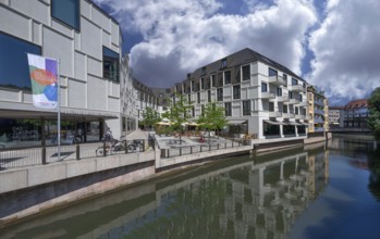 Future museum and flats, in front of the Pegnitz, Nuremberg, Middle Franconia, Bavaria, Germany,