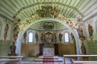 Catholic St Anne's Chapel, interior, Mannerist paintings, oldest wooden chapel in the Alps,