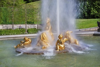 Flora fountain in the water parterre of Linderhof Castle, municipality of Ettal, Ammergau Alps,