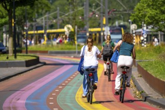 Rainbow cycle path through the university campus in Utrecht Science Park, 570 metres long, Utrecht