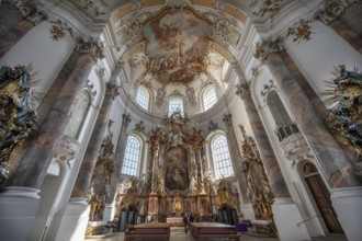 Interior of the baroque Basilica of St Alexander and Theodor, Ottobeuren, Unterallgäu, Bavaria,