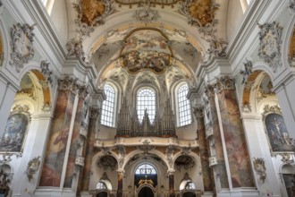 Organ loft of the baroque Basilica of St Alexander and Theodor, Ottobeuren Monastery, Ottobeuren,