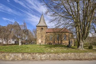 Volmerdingsen Protestant Church, Neo-Gothic architectural style, sandstone building, wall, bare