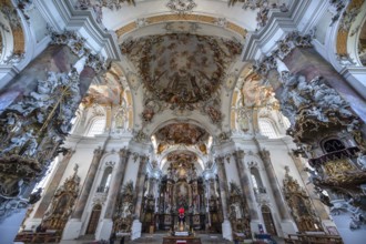 Interior of the baroque Basilica of St Alexander and Theodor, Ottobeuren, Unterallgäu, Bavaria,