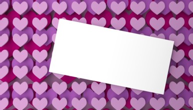 Modern Valentines Day or birthday card background with stacked heart shapes in pink, 3d rendering
