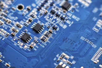 Printed circuit Board with chips and radio components electronics