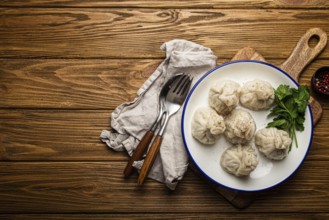 Khinkali, traditional dish of Georgian Caucasian cuisine, dumplings filled with ground meat on