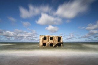 Liepaja, Lithuania - 21 August, 2021: ruins of Karosta Fort military defenses in the Baltic Sea on