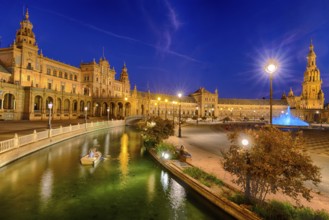 Plaza de Espana in Seville, Andalucia, Spain at night
