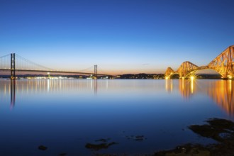 The bridges in South Queensferry, Scotland, at dusk