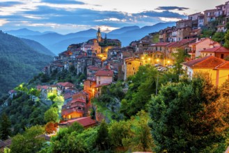 View of Apricale in the Province of Imperia, Liguria, Italy, Europe