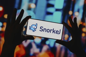 In this photo illustration, the Snorkel AI logo is displayed on a smartphone screen